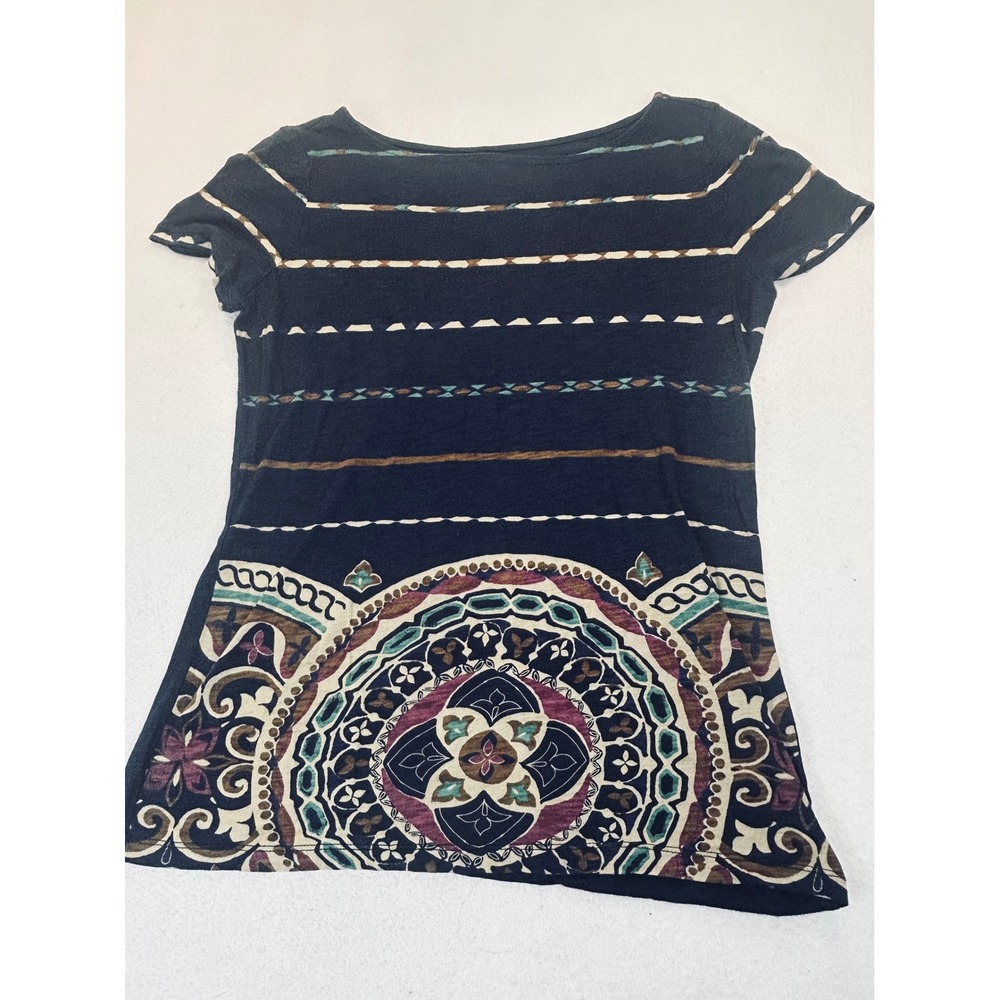 Lucky Brand T-Shirt Women Large Blue Mandala Boho 7W81536